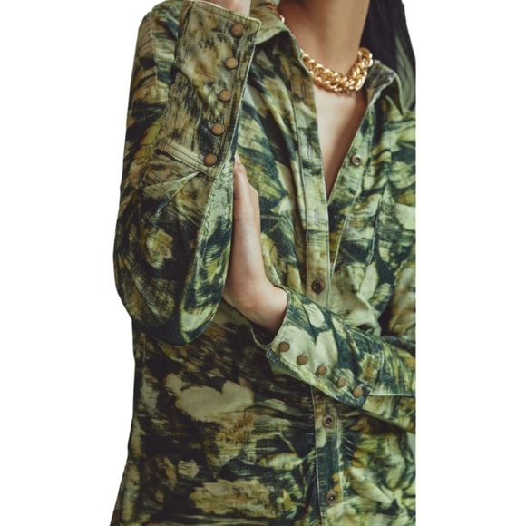 NWT Anthropologie Pilcro Ruched Corduroy Shirt Dress in Green Size 4 Small - Picture 3 of 14